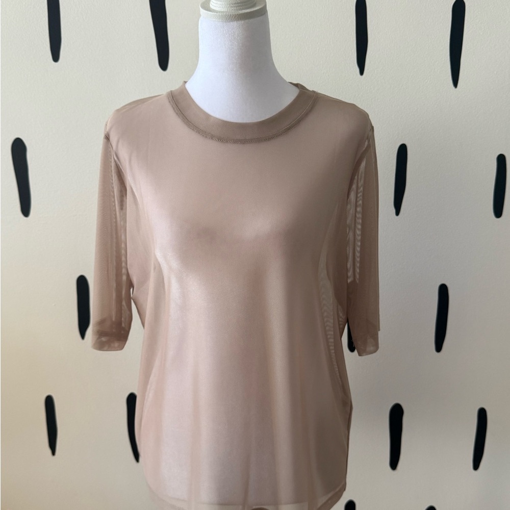 Anthropologie Mesh Short-Sleeve Top in Nude